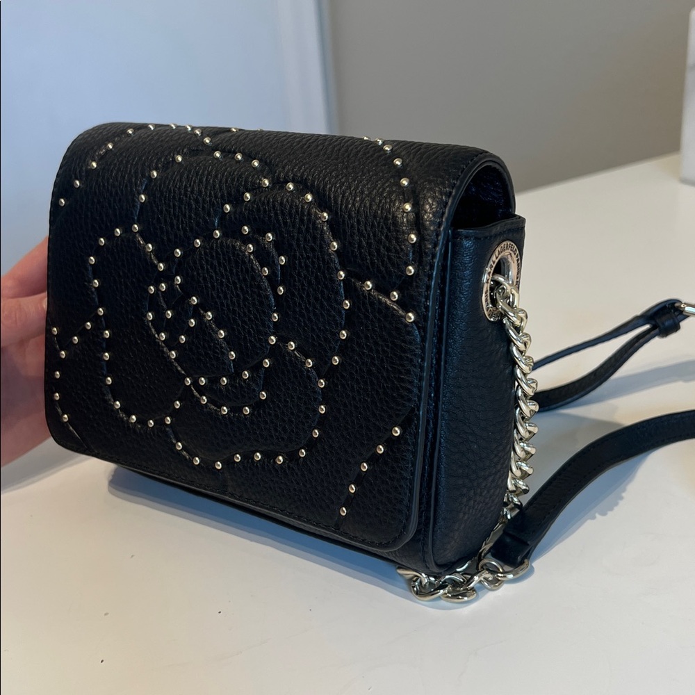 Karl Lagerfeld Gold Studded Paris Flora Crossbody Bag in Black Leather - Picture 2 of 11